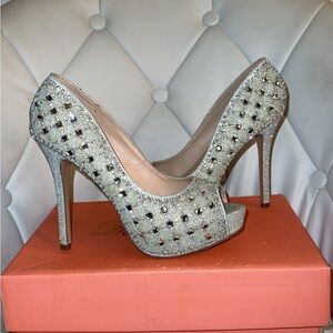 De Blossom Collection Glittering Silver Studded Heels